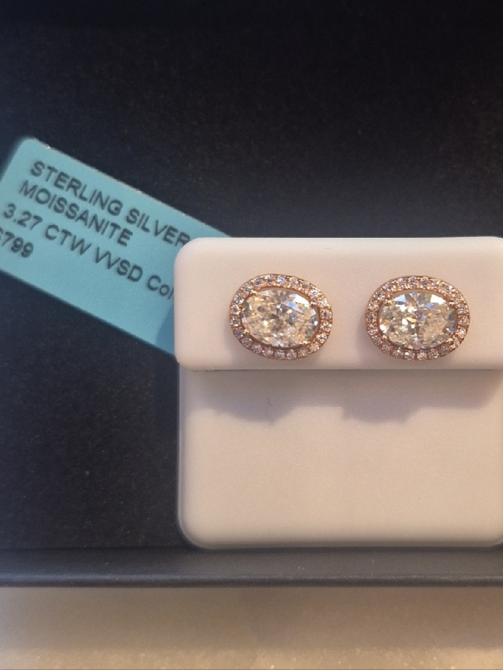 Sterling Silver Rose Gold Plated- Moissanite Oval Stud Earrings